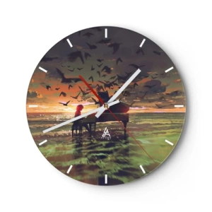 Horloge murale - Pendule murale - Un pianiste jouant sur fond de coucher de soleil - 30x30cm - Concert pour piano et vagues - Décoration murale moderne pour le salon, la cuisine et la chambre ARTTOR