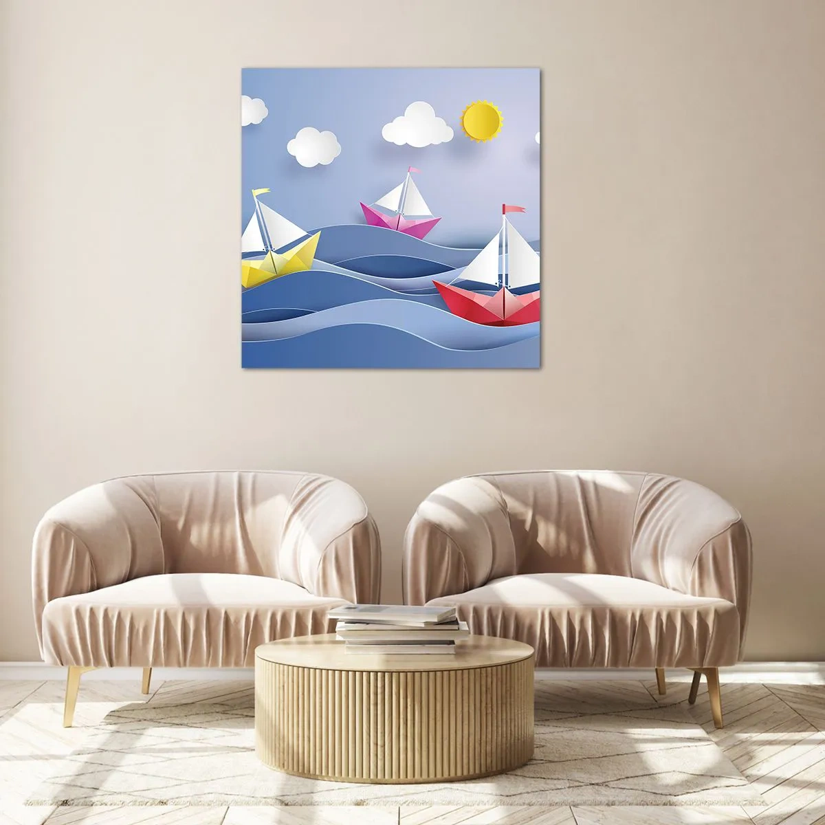 Impression sur verre - Image sur verre - Ah qu'il est agréable de se balancer dans les vagues - 30x30 cm