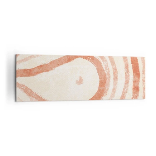 Impression sur toile - Image sur toile - Un motif abstrait de lignes concentriques dans des tons de terre cuite. - 160x50cm - Cercles de corail – composition - Décoration murale moderne pour le salon et la chambre ARTTOR