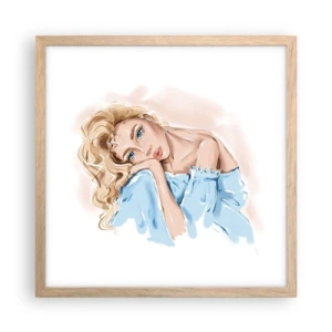 Affiche dans un chêne clair - Poster - Rêveuse en bleu - 40x40 cm