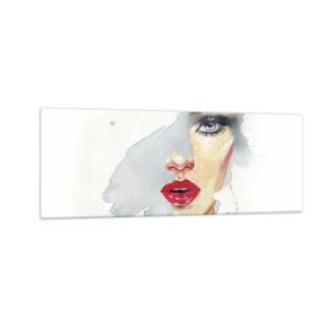 Impression sur verre - Image sur verre - Portrait à l'aquarelle d'une femme au regard intense. - 140x50cm - Reflet dans une goutte d'eau - Décoration murale moderne pour le salon et la chambre ARTTOR
