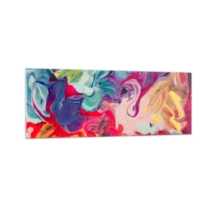 Impression sur verre - Image sur verre - Une composition abstraite aux couleurs vibrantes et tourbillonnantes et à la structure dynamique. - 140x50cm - La naissance des couleurs - Décoration murale moderne pour le salon et la chambre ARTTOR