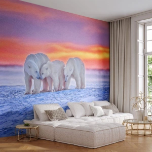 Papier Peint Photo Premium Sand - La chaleur familiale suffit - Animaux, Ours polaire, Neige - 250x175 cm