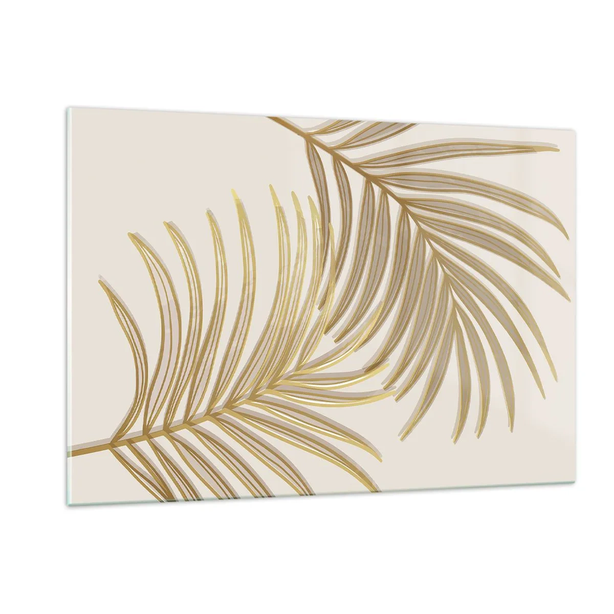 Impression sur verre - Image sur verre - Feuilles de palmier dorées sur fond clair - 120x80cm - Palme d'or! - Décoration murale moderne pour le salon et la chambre ARTTOR