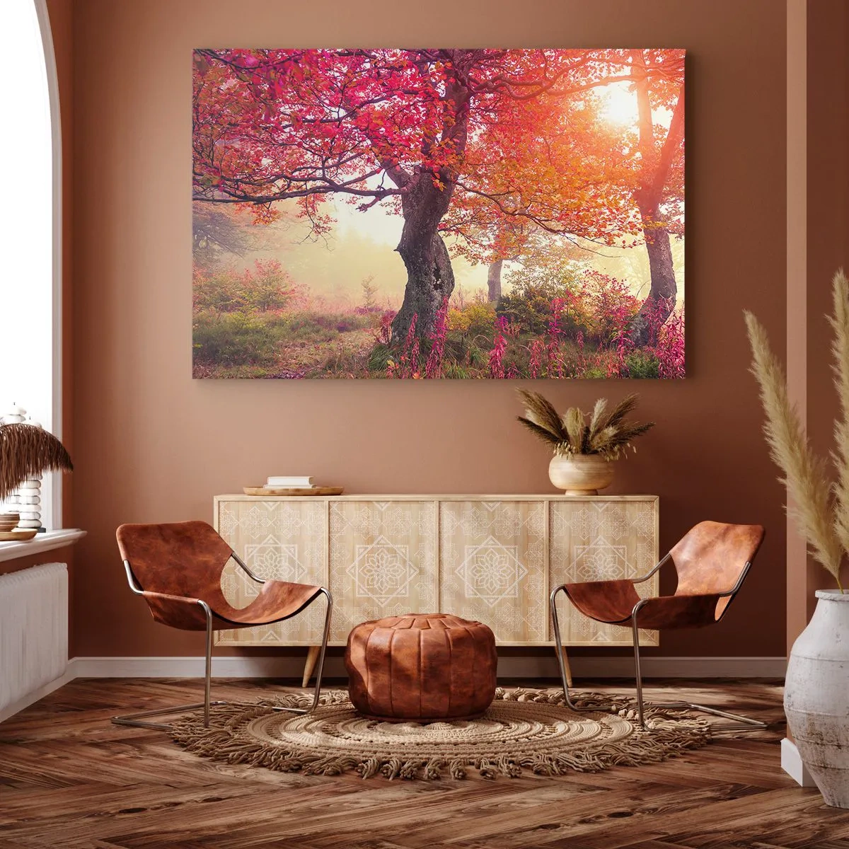 Impression sur toile - Image sur toile - Paysage d'automne avec des arbres aux couleurs intenses - 100x70cm - Frénésie de floraison - Décoration murale moderne pour le salon et la chambre ARTTOR