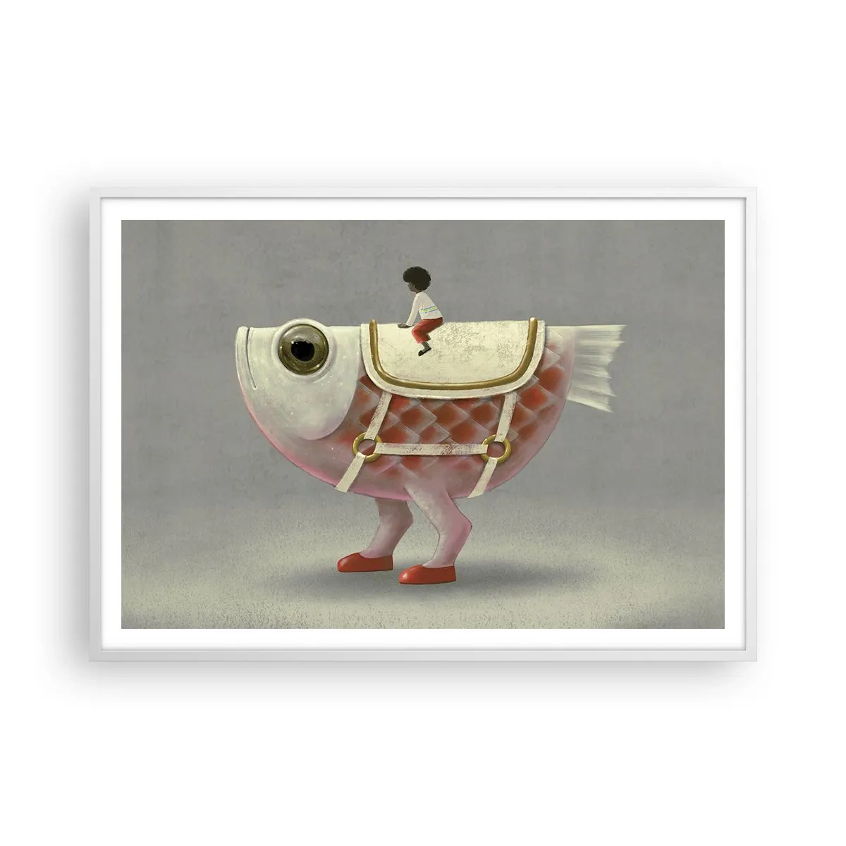 Affiche dans un cadre blanc - Poster - Le cavalier poisson - 100x70 cm