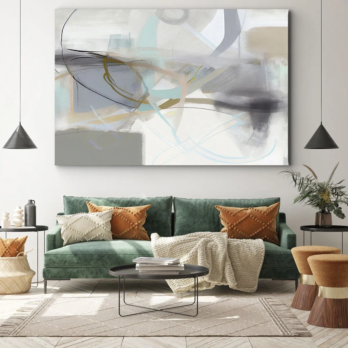 Impression sur toile - Image sur toile - Abstraction pastel aux lignes délicates - 100x70cm - Abstraction brumeuse - Décoration murale moderne pour le salon et la chambre ARTTOR