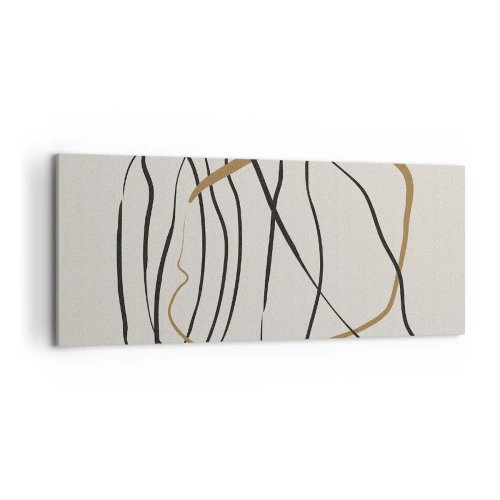 Impression sur toile - Image sur toile - Lignes artistiques en noir et or sur fond clair - 120x50cm - Composition – danse en boucle - Décoration murale moderne pour le salon et la chambre ARTTOR