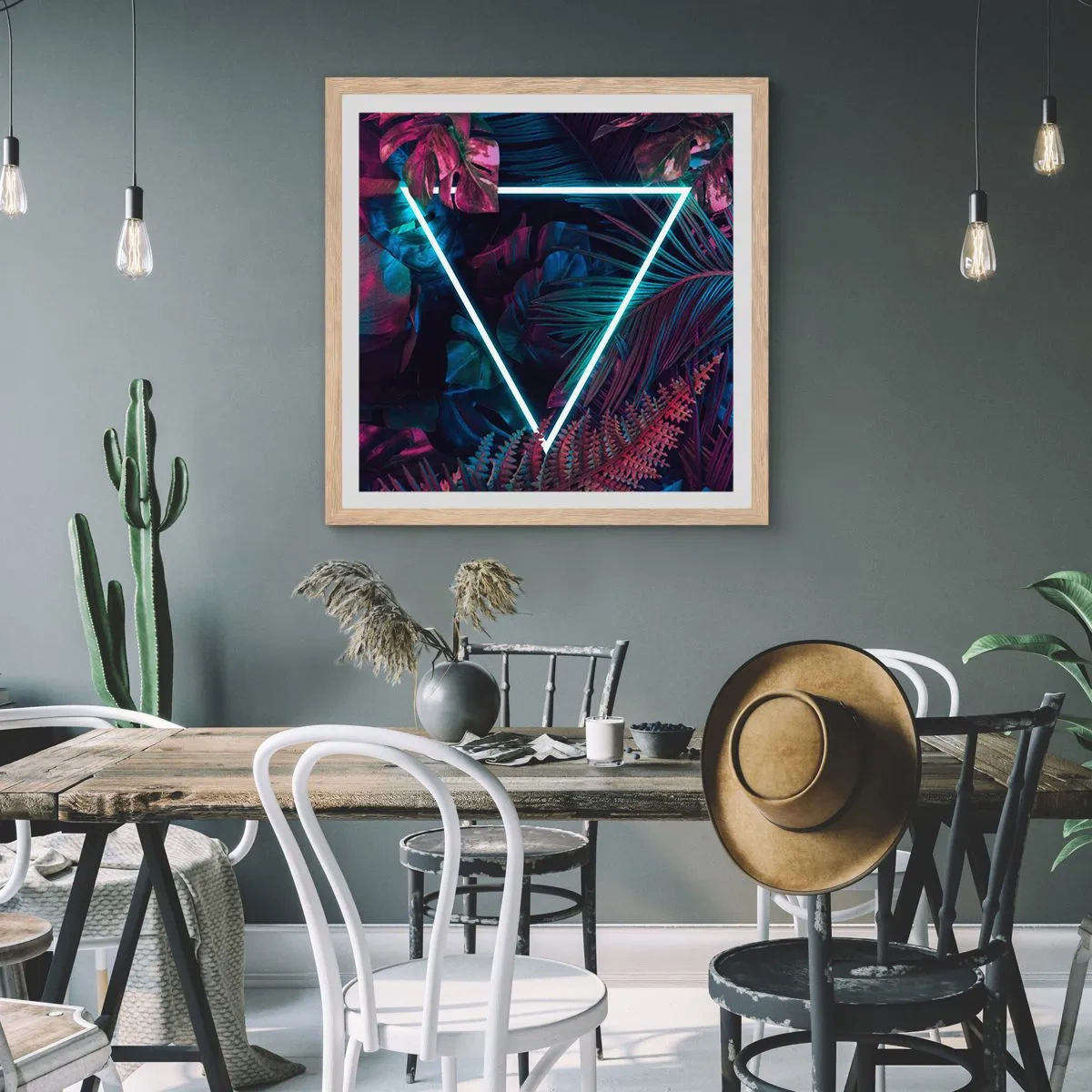 Affiche dans un chêne clair - Poster - Jardin de style disco - 50x50 cm