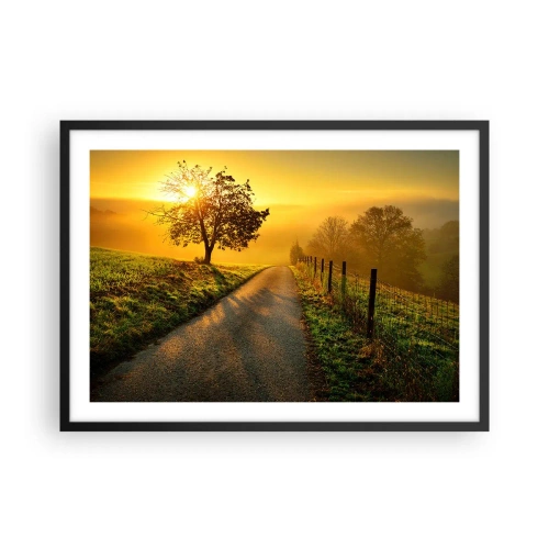 Affiche dans un cadre noir - Poster - Une route pittoresque au coucher du soleil avec un arbre solitaire en arrière-plan - 70x50cm - Après-midi de miel - Décoration murale moderne pour le salon et la chambre ARTTOR