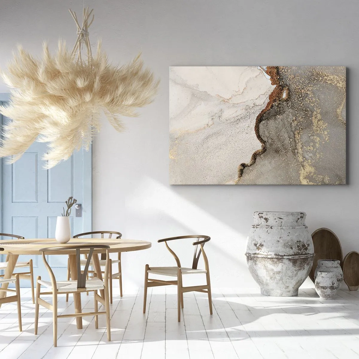 Impression sur toile - Image sur toile - Motif abstrait avec des nuances d'or et de gris - 120x80cm - Aux frontières des couleurs - Décoration murale moderne pour le salon et la chambre ARTTOR