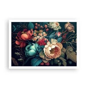 Affiche - Poster - Une composition colorée de fleurs sur un fond sombre - 100x70cm - le charme du 19ème siècle - Décoration murale moderne pour le salon et la chambre ARTTOR
