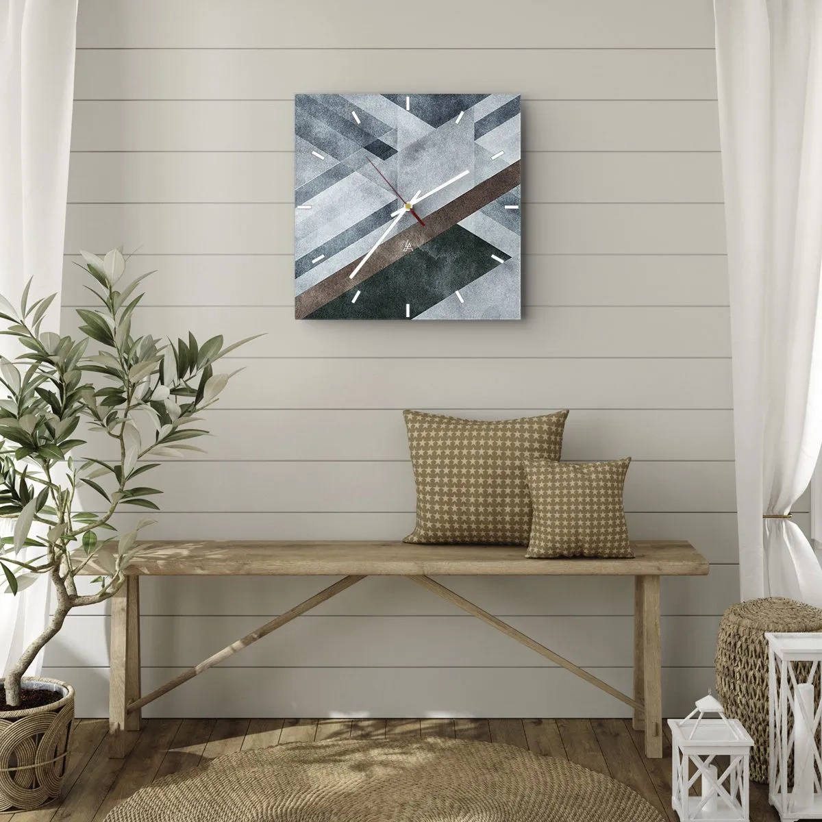 Horloge murale - Pendule murale - Formes géométriques dans des tons froids de bleu et de marron - 30x30cm - Élégance sophistiquée de la géométrie - Décoration murale moderne pour le salon et la chambre ARTTOR