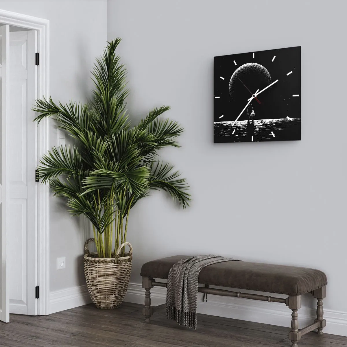 Horloge murale - Pendule murale - Un astronaute avec en arrière-plan une grande planète dans l'espace - 30x30cm - Face à face - Décoration murale moderne pour le salon et la chambre ARTTOR