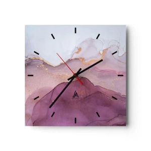 Horloge murale - Pendule murale - Une composition abstraite dans des tons de violet et d'or. - 30x30cm - Vagues lilas et violettes - Décoration murale moderne pour le salon et la chambre ARTTOR