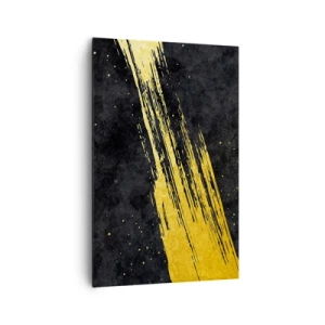 Impression sur toile - Image sur toile - Fond noir avec des coups de pinceau dorés dynamiques - 80x120cm - Sautez dans l'hyperespace - Décoration murale moderne pour le salon et la chambre ARTTOR