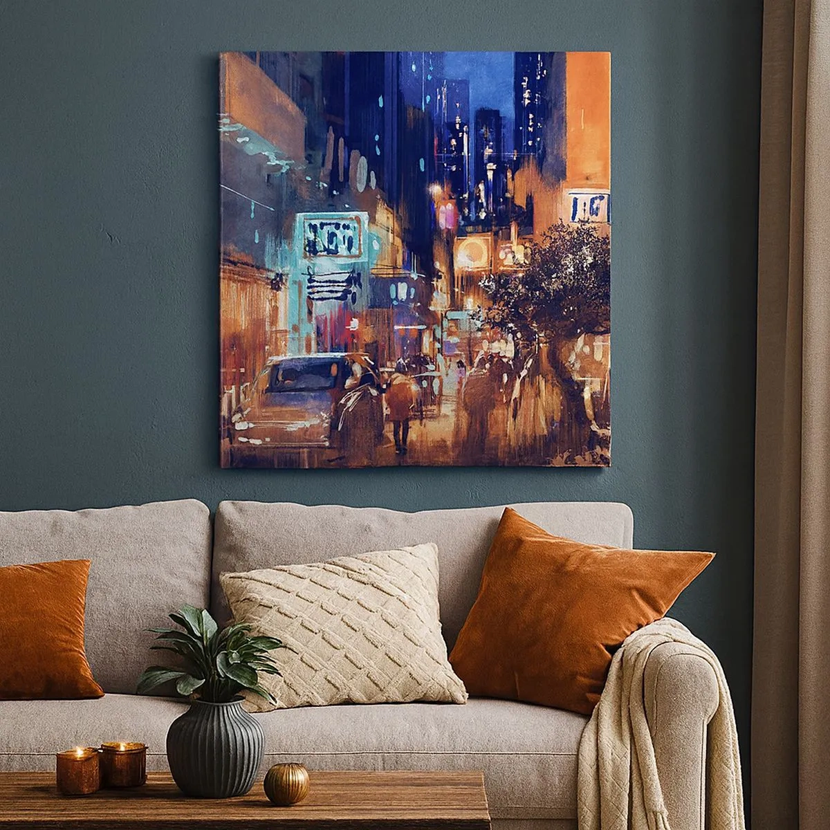 Impression sur toile - Image sur toile - Et la ville ne dort pas - 30x30 cm