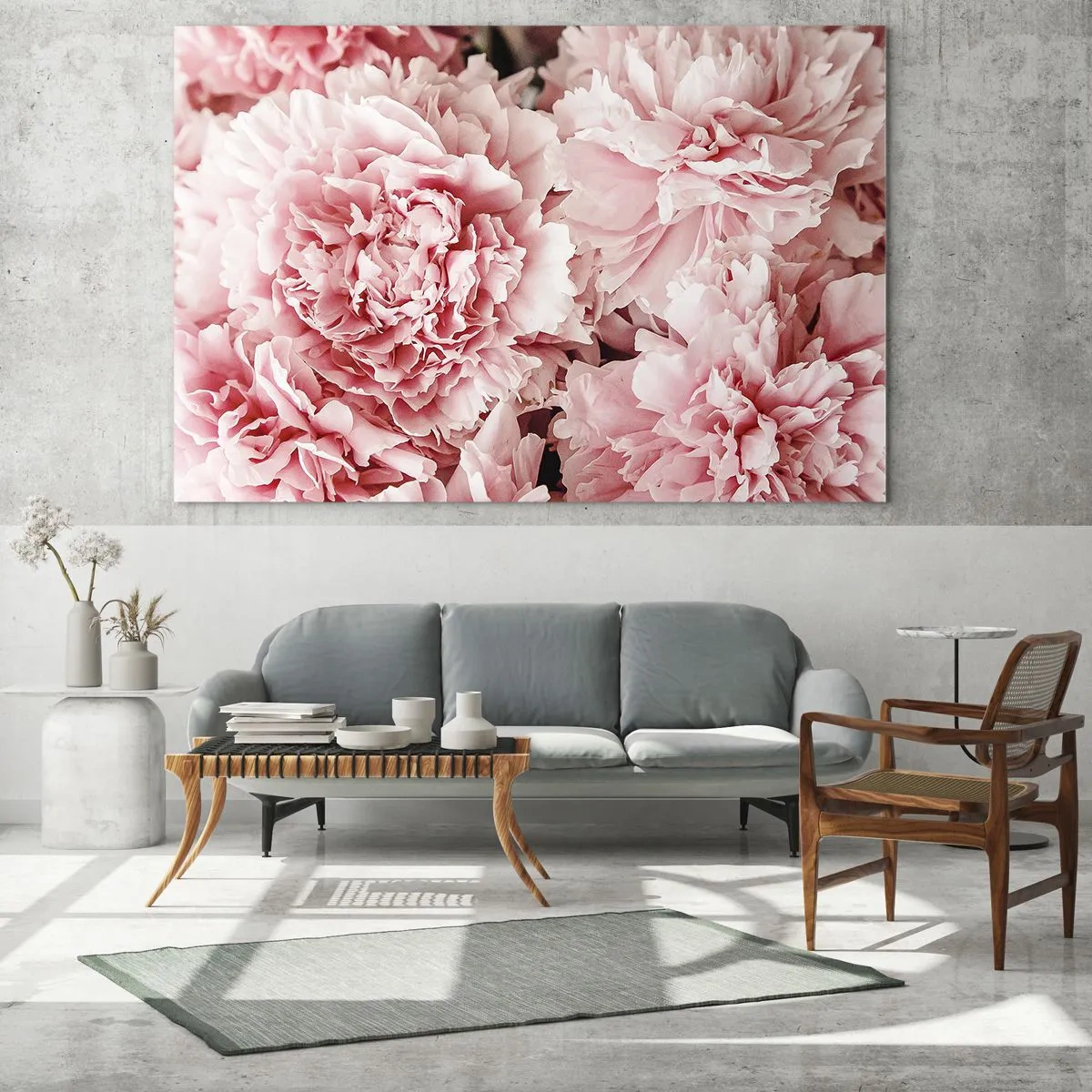Impression sur verre - Image sur verre - Gros plan de pivoines roses en pleine floraison - 100x70cm - Rêve rose - Décoration murale moderne pour le salon et la chambre ARTTOR