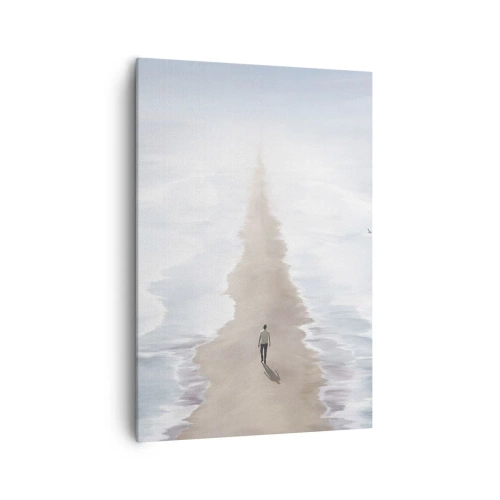 Impression sur toile - Image sur toile - Une silhouette sur une route solitaire au milieu d'un vaste paysage aquatique - 70x100cm - Un brillant avenir - Décoration murale moderne pour le salon et la chambre ARTTOR