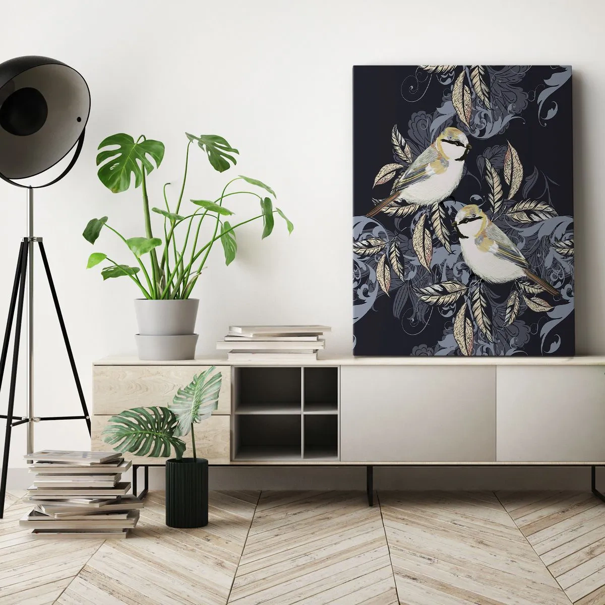 Impression sur toile - Image sur toile - Babillement jaune et bleu - 55x100 cm