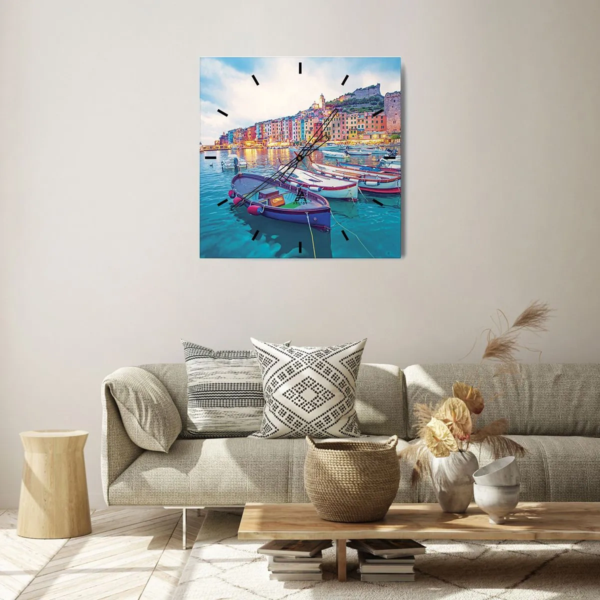 Horloge murale - Pendule murale - Soirée colorée au port - 30x30 cm