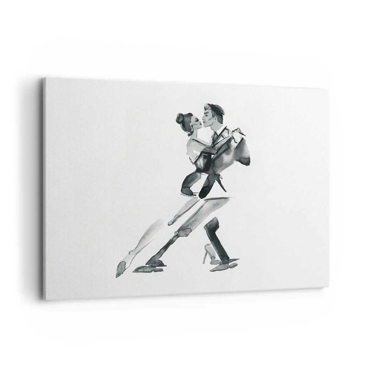 Impression sur toile - Image sur toile - Une illustration subtile d'un couple dansant dans un style monochrome. - 100x70cm - En un battement - Décoration murale moderne pour le salon et la chambre ARTTOR