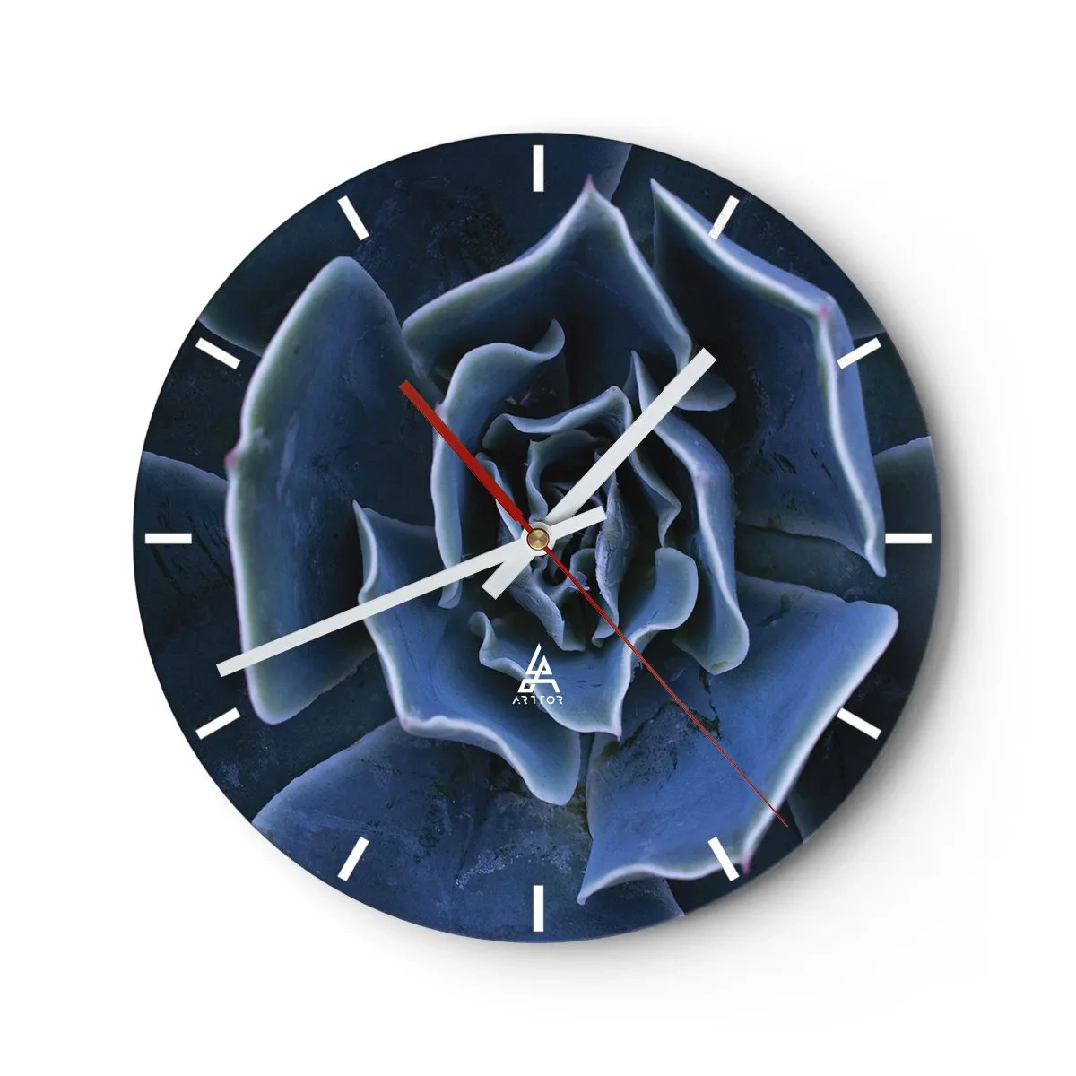 Horloge murale - Pendule murale - Gros plan d'une succulente aux feuilles bleu marine - 30x30cm - Fleur du désert - Décoration murale moderne pour le salon, la cuisine et la chambre ARTTOR