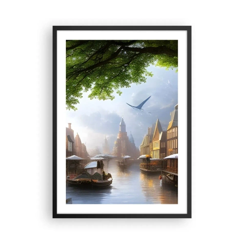 Affiche dans un cadre noir - Poster - Vue pittoresque du canal avec une architecture historique - 50x70cm - Paysage urbain néerlandais - Décoration murale moderne pour le salon et la chambre ARTTOR
