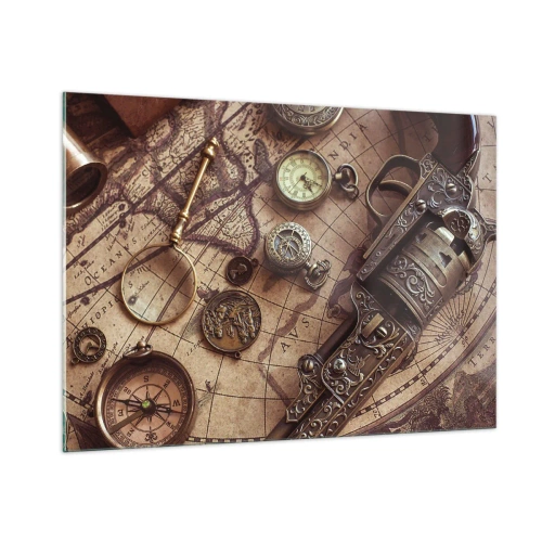 Impression sur verre - Image sur verre - Des objets anciens et une carte - 100x70cm - L'aventure appelle - Décoration murale moderne pour le salon et la chambre ARTTOR