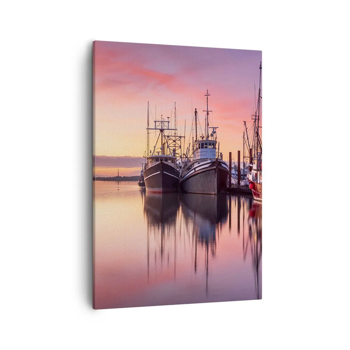Impression sur toile - Image sur toile - Bateaux de pêche dans le port au coucher du soleil - 50x70cm - Avant le jour suivant - Décoration murale moderne pour le salon et la chambre ARTTOR