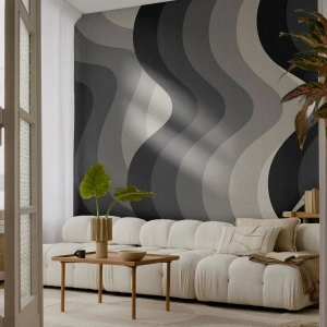 Papier Peint Photo Premium Canvas - Motifs ondulés noirs et blancs dans des tons de gris - 100x70cm - Vague après vague - Décoration murale moderne pour le salon et la chambre ARTTOR