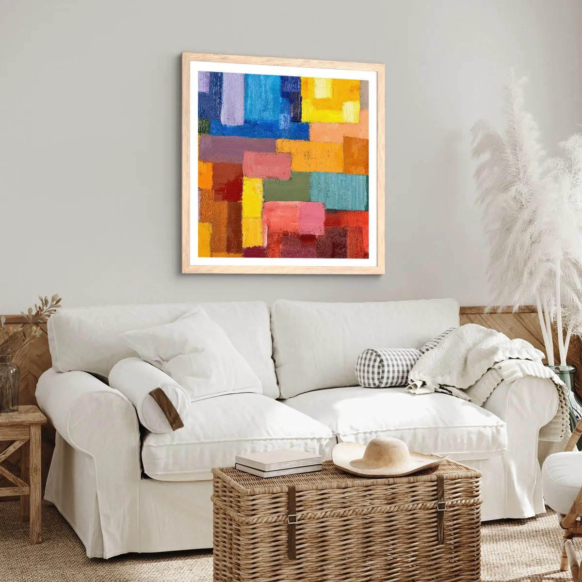 Affiche dans un chêne clair - Poster - Chacun est différent, tout est coloré - 40x40 cm