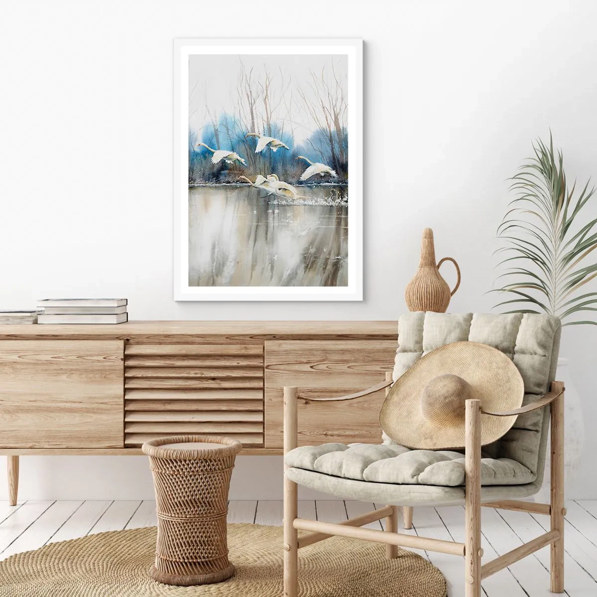 Affiche dans un cadre blanc - Poster - Comme dans un conte de fées sur les cygnes sauvages - 50x70 cm