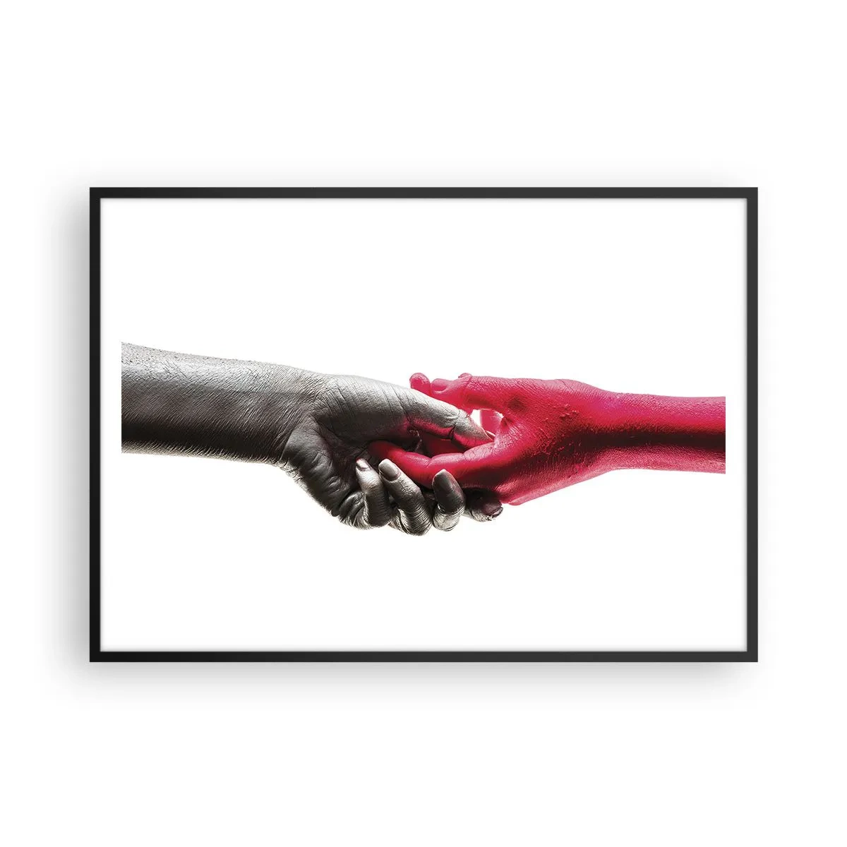 Affiche dans un cadre noir - Poster - Aiguilles symboliques en argent et rouge - 100x70cm - Ensemble, bien que différents - Décoration murale moderne pour le salon et la chambre ARTTOR