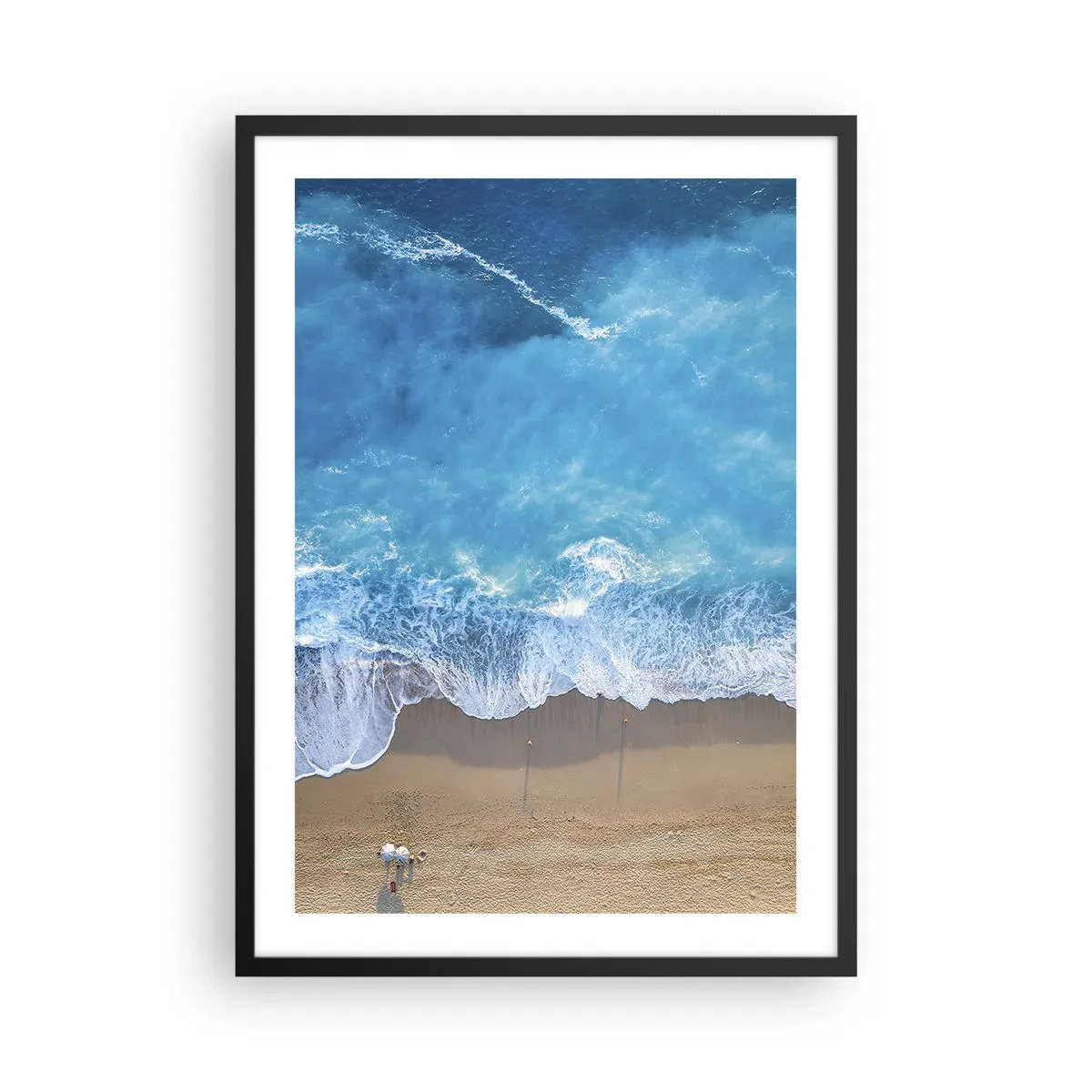 Affiche dans un cadre noir - Poster - Vue aérienne des vagues de l'océan s'écrasant sur le rivage - 50x70cm - La force du bleu - Décoration murale moderne pour le salon et la chambre ARTTOR