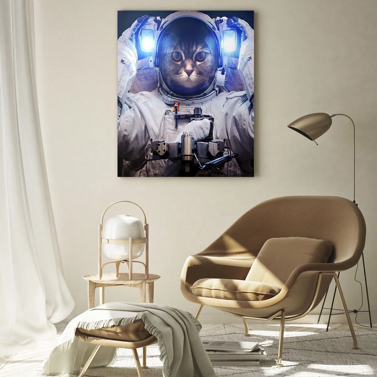 Impression sur verre - Image sur verre - Un cosmonaute à tête de chat dans l'espace - 50x70cm - Houston, vous avez un problème - Décoration murale moderne pour le salon et la chambre ARTTOR