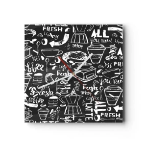 Horloge murale - Pendule murale - Graphiques de café élégants sur fond noir - 30x30cm - Tout ce dont tu as besoin c'est… - Décoration murale moderne pour le salon et la chambre ARTTOR