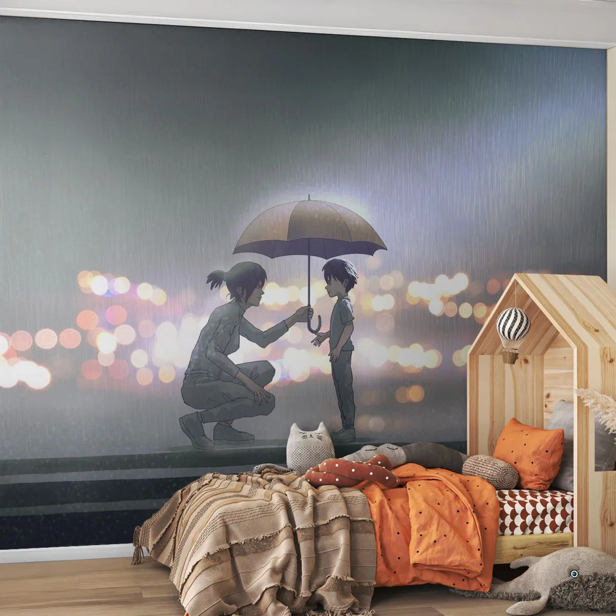 Papier Peint Autocollant Deluxe Sticker - Et maintenant, tout va bien - Pour les enfants, Famille, Parapluie - 350x256 cm