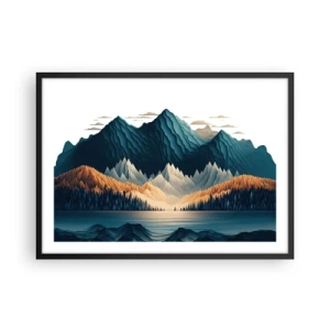 Affiche dans un cadre noir - Poster - Montagnes pittoresques sur le lac au coucher du soleil - 70x50cm - Paysage de montagne parfait - Décoration murale moderne pour le salon et la chambre ARTTOR