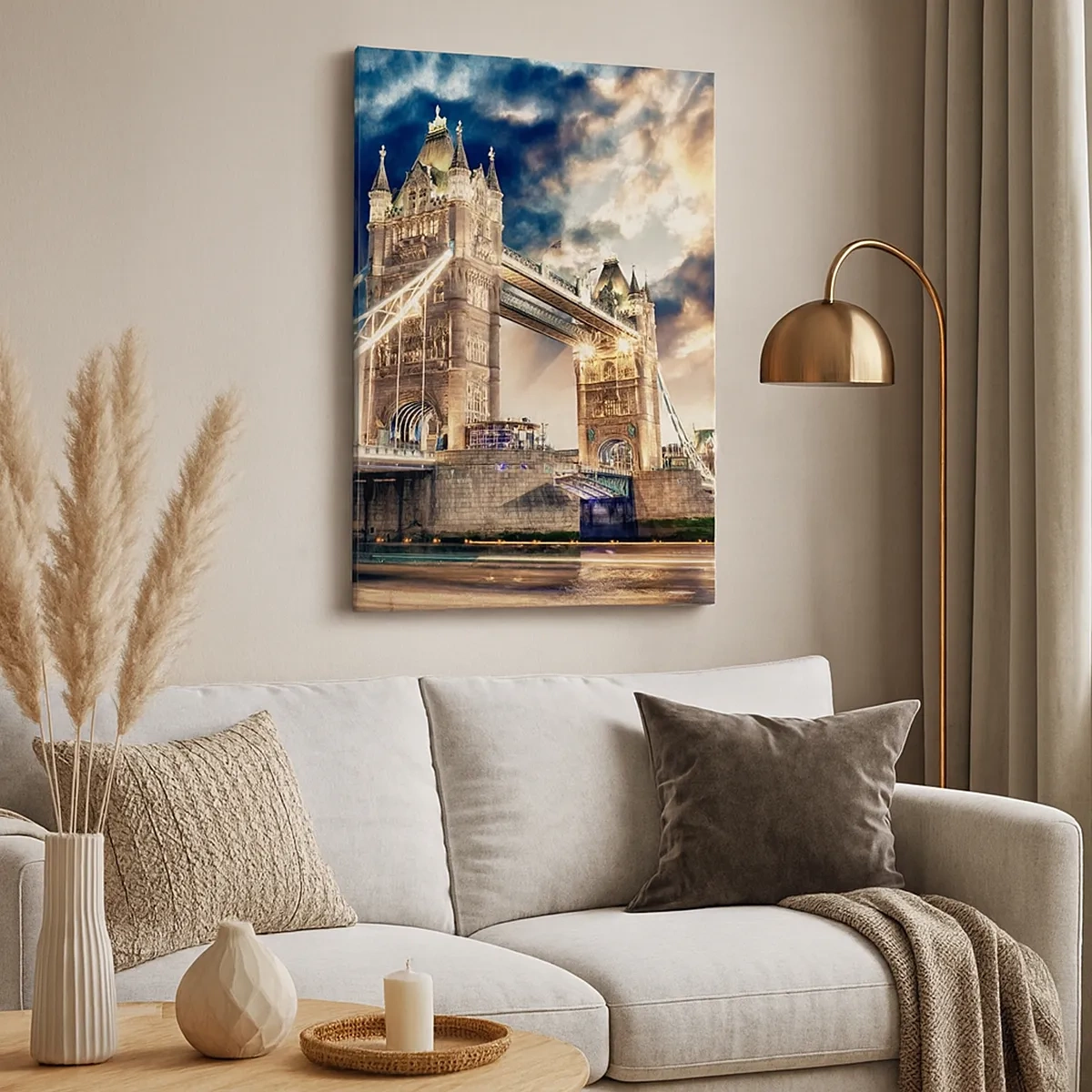 Impression sur toile - Image sur toile - Tower Bridge au crépuscule contre un ciel dynamique - 50x70cm - Monument de l'empire victorien - Décoration murale moderne pour le salon et la chambre ARTTOR