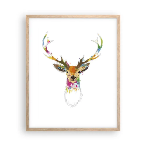 Affiche dans un chêne clair - Poster - Un cerf doux baigné de couleur - 40x50 cm