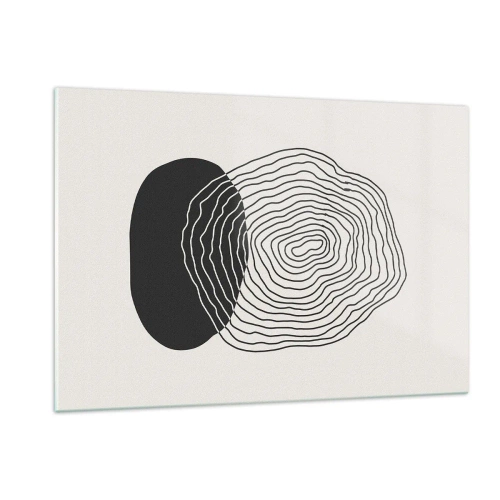 Impression sur verre - Image sur verre - Motif abstrait avec des ovales et des lignes noires et blanches - 120x80cm - Durabilité et oscillation - Décoration murale moderne pour le salon et la chambre ARTTOR