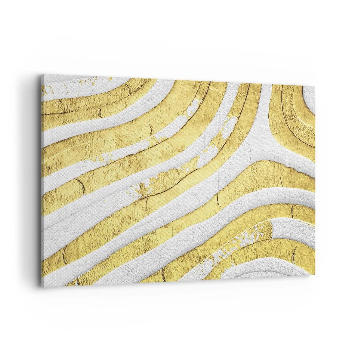 Impression sur toile - Image sur toile - Lignes abstraites dorées et blanches dans une texture 3D - 100x70cm - Composition en blanc et or - Décoration murale moderne pour le salon et la chambre ARTTOR