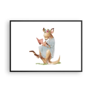 Affiche dans un cadre noir - Poster - Kanga lisant un livre avec un bébé - 100x70cm - Lis-moi maman - Décoration murale moderne pour le salon et la chambre ARTTOR