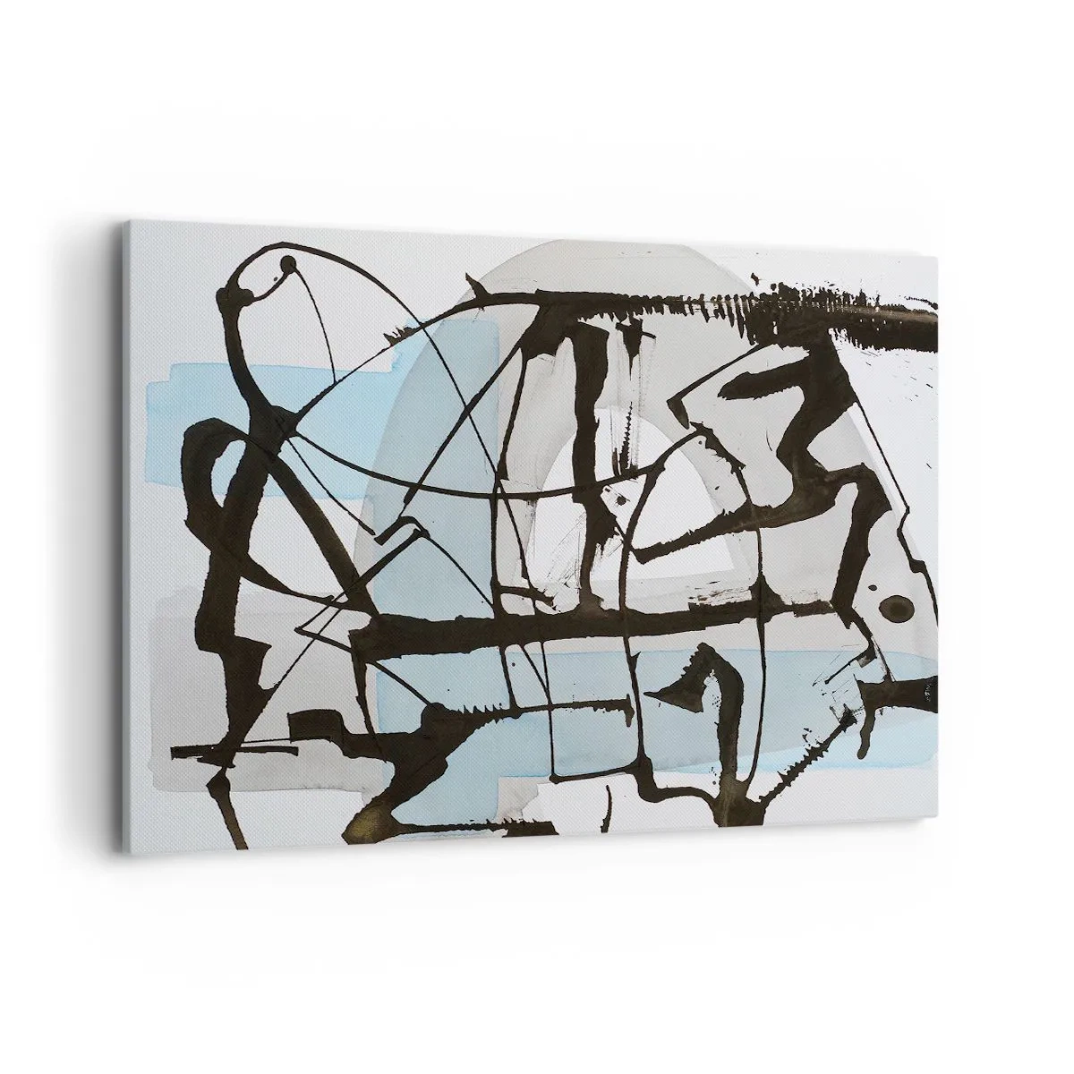 Impression sur toile - Image sur toile - Lignes et formes abstraites en bleu et noir - 120x80cm - Bleu malgré tout - Décoration murale moderne pour le salon et la chambre ARTTOR