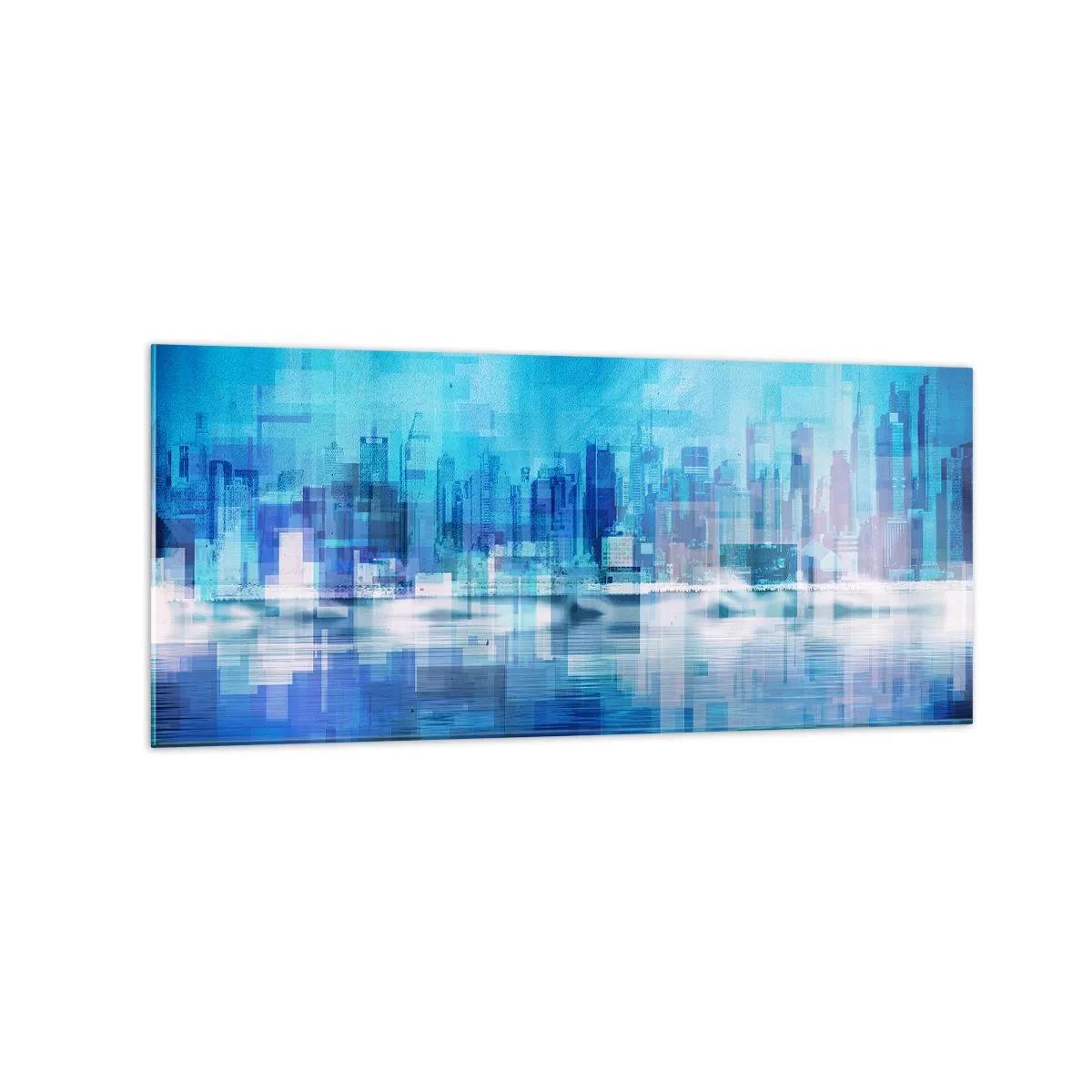 Impression sur verre - Image sur verre - Panorama urbain abstrait dans des tons bleus - 120x50cm - Noyé dans le bleu - Décoration murale moderne pour le salon et la chambre ARTTOR