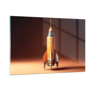 Impression sur verre - Image sur verre - Une fusée orange sur un fond de lumière douce - 120x80cm - Ça commence par un rêve - Décoration murale moderne pour le salon et la chambre ARTTOR