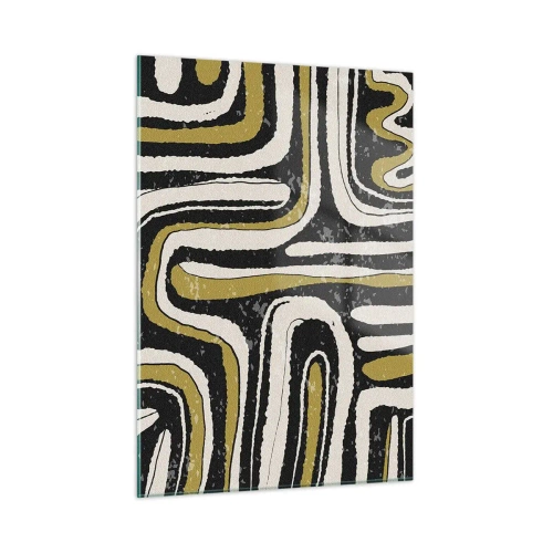 Impression sur verre - Image sur verre - Motifs abstraits en noir, blanc et or - 50x70cm - Composition : routes et ruelles - Décoration murale moderne pour le salon et la chambre ARTTOR