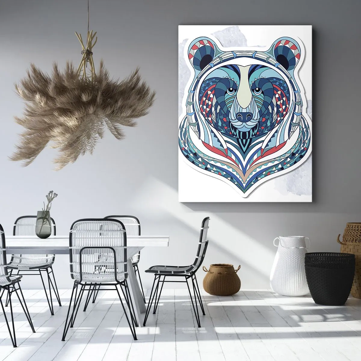 Impression sur toile - Image sur toile - Ours géométrique dans les tons bleu et rouge - 80x120cm - Vive le Groenland ! - Décoration murale moderne pour le salon et la chambre ARTTOR