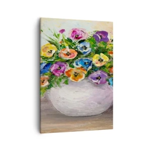 Impression sur toile - Image sur toile - Un bouquet de fleurs colorées dans un vase blanc - 50x70cm - Nature morte dans un vase blanc - Décoration murale moderne pour le salon et la chambre ARTTOR